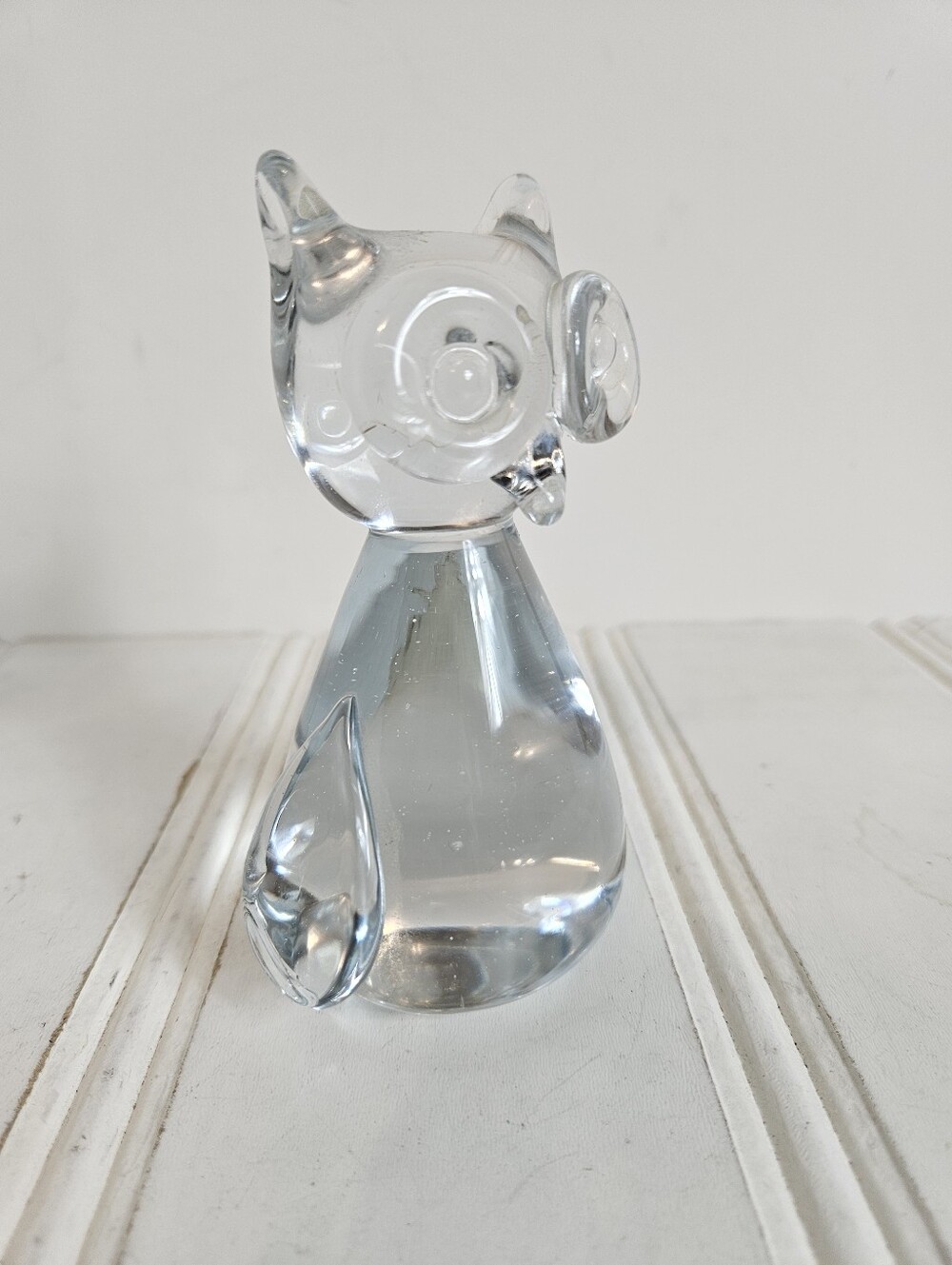 Vintage Art Glass Owl Figurine Paperweight Bullicante Controlled Bubble Clear OS - Picture 3 of 11